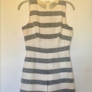 J Crew Sz 0 White blue Striped Woven Cotton Dress